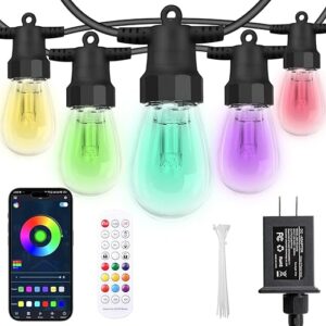 CAWWS Outdoor String Lights 50FT, Dimmable RGBW Bulbs