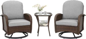 PIZZELLO Outdoor Swivel Wicker Rocking Chair Set