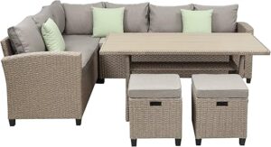 DKSFJDUFHUFIWEDSIHD Outdoor Wicker Sectional Sofa Set (E)