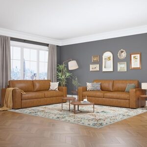 ABCASA Oversized Faux Leather Loveseat Set