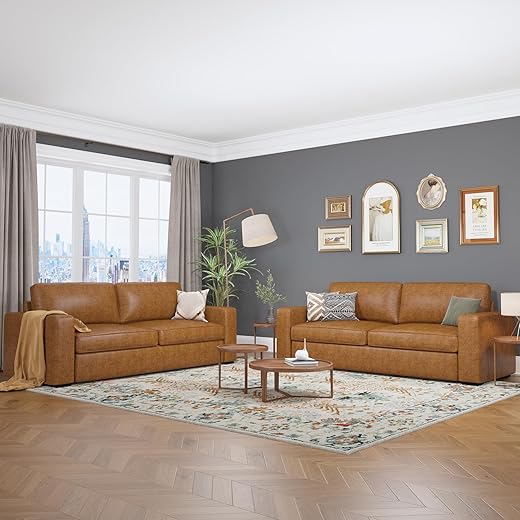 ABCASA Oversized Faux Leather Loveseat Set