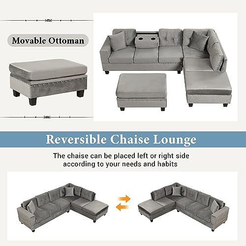 P PURLOVE Sectional Sofa With Chaise & Ottoman - Image 3