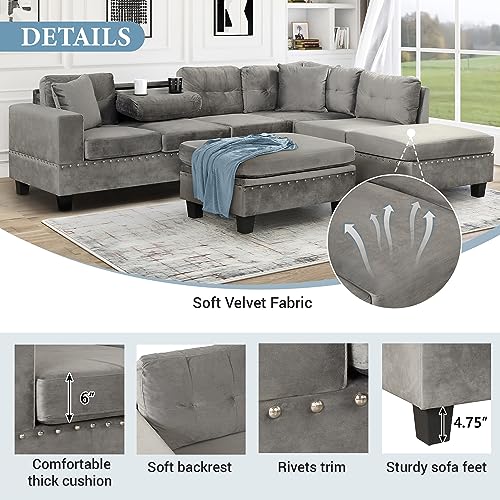 P PURLOVE Sectional Sofa With Chaise & Ottoman - Image 4