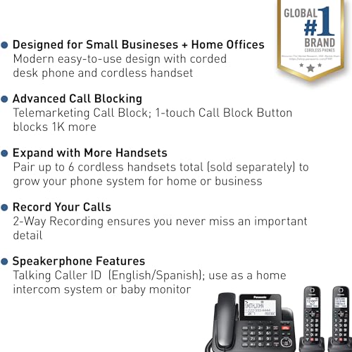 Panasonic Corded/Cordless Phone With Call Block KX-TGF852B - Image 2