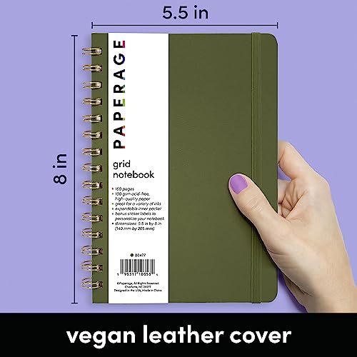 PAPERAGE Graph Paper Spiral Notebook, Olive Green, 160 Pages - Image 2