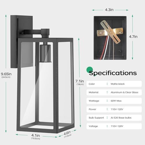 PARTPHONER Outdoor Waterproof Wall Sconce, Black Aluminum - Image 4