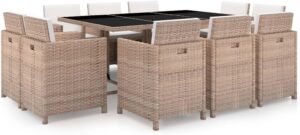 MINERWALL Patio Dining Set With Cushions Poly Rattan Beige