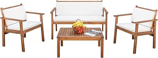 Devoko Patio Furniture 4 Piece Acacia Wood Set