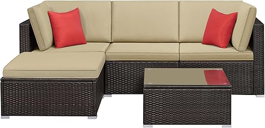 Yaheetech Patio Furniture Set, 5-Piece Rattan Wicker