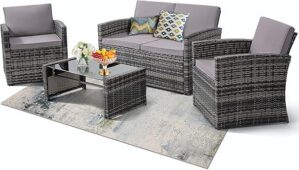 KROFEM Patio Rattan Sectional Sofa Set