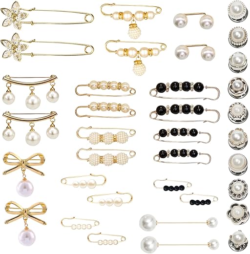 OYANIMO Pearl Brooch Pins Faux Rhinestones Decor