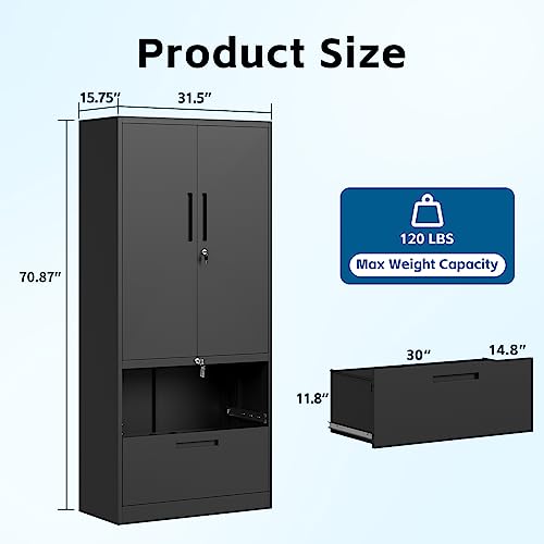 PEUKC 2-Drawer Metal File Cabinet With Shelves - Image 5
