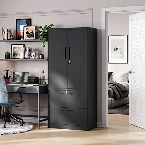 PEUKC 2-Drawer Metal File Cabinet With Shelves - Image 2