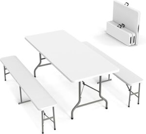 VINGLI Picnic Table Set With 2 Benches