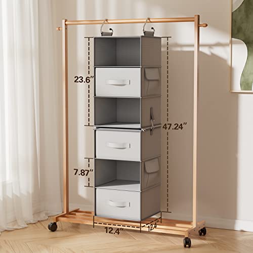 Pipishell 6-Shelf Hanging Closet Organizer, Gray & Brown - Image 3