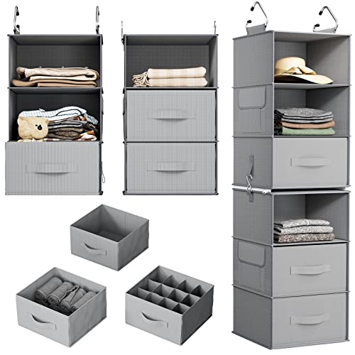 Pipishell 6-Shelf Hanging Closet Organizer, Gray & Brown - Image 4