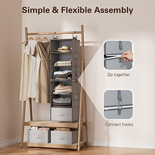 Pipishell 6-Shelf Hanging Closet Organizer, Gray & Brown - Image 5