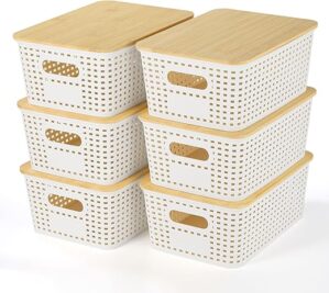 Ohmlove Plastic Storage Baskets With Bamboo Lid