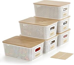 Bagnizer Plastic Storage Bins With Bamboo Lids