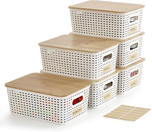 Bagnizer Plastic Storage Bins With Bamboo Lids