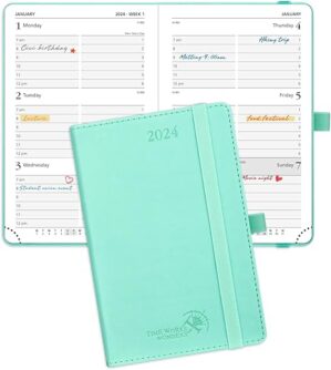 POPRUN Pocket Calendar 2024 Planner, Vegan Leather