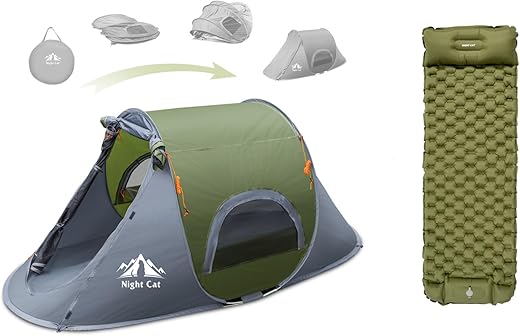 Night Cat Pop-up Camping Tent: 1 Person Combo