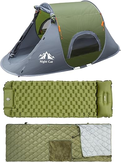 Night Cat Pop-up Camping Tent With Sleeping Gear