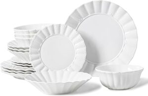 HOMBENE Porcelain Dinnerware Set, 16 Piece, Wavy Pattern
