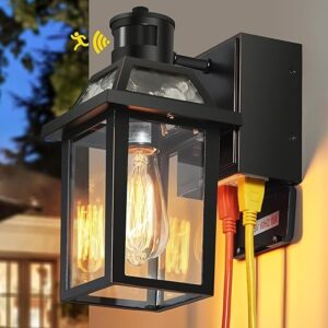 Yisuro Porch Lights With GFCI Outlet, Dusk To Dawn