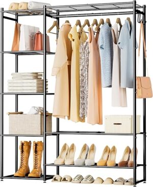 Neprock Portable Clothing Rack With 4 Tiers Shelves