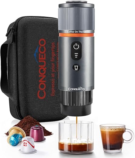 CONQUECO Portable Espresso Coffee Machine: 12V Electric Expresso Maker