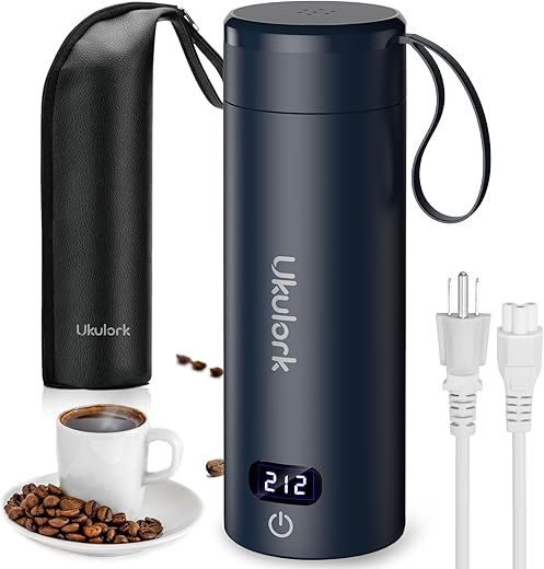 Ukulork Portable Travel Electric Kettle, 380ml, Navy Blue