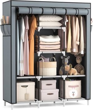 VTRIN Portable Wardrobe With Rods And Shelves