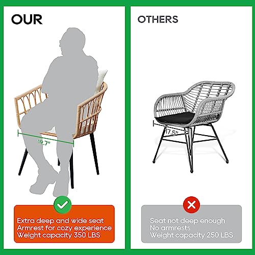 PORWEY 3 Piece Patio Bistro Set, Beige - Image 2