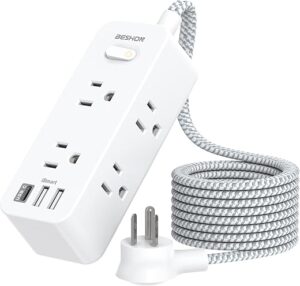 BESHON Power Strip Surge Protector, 6 Outlets, 3 USB