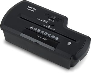 Aurora Professional Strip Cut Paper/CD/Credit Card Shredder, 8-Sheet, Black