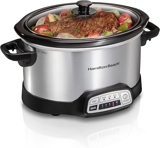 Hamilton Beach Programmable Slow Cooker, 4 Quart, Silver