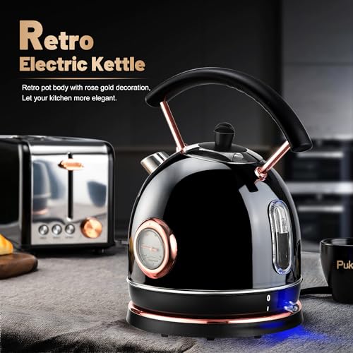 Pukomc Retro Electric Kettle, Stainless Steel, 1.7L - Image 3