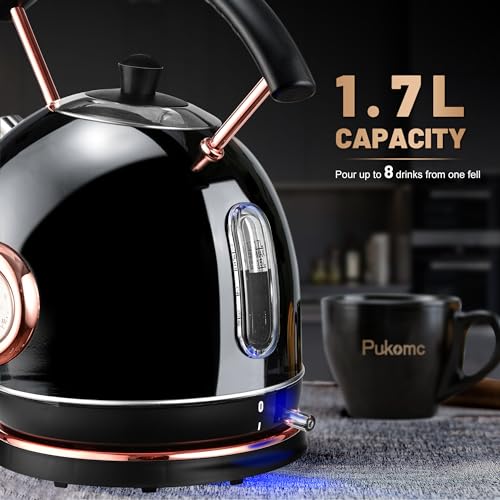 Pukomc Retro Electric Kettle, Stainless Steel, 1.7L - Image 5