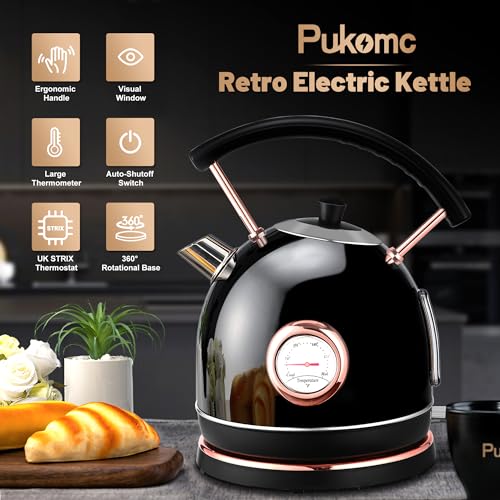 Pukomc Retro Electric Kettle, Stainless Steel, 1.7L - Image 2