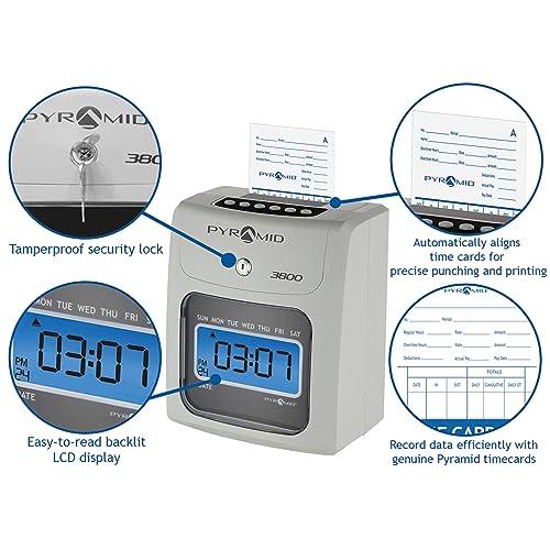 Pyramid Time Systems Model 3800 Auto Totaling Time Clock Bundle - Image 2