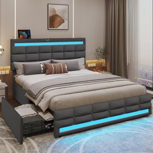 ADORNEVE Queen LED Bed Frame With Drawers