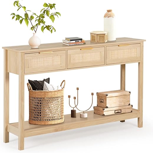 LAZZO Rattan Console Table With Storage Drawers