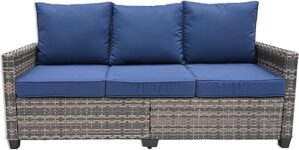 TARKARI Rattan Sofa With Navy Blue Cushions
