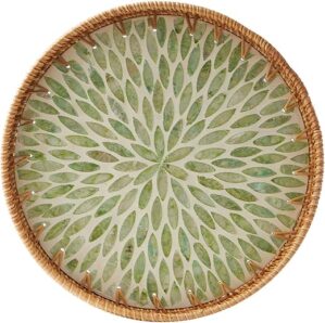 Kmelep Rattan Tray With Pearl Inlay, Leaf