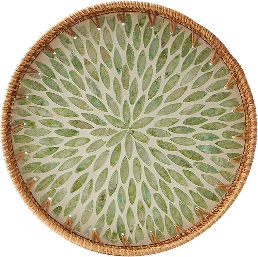 Kmelep Rattan Tray With Pearl Inlay, Leaf