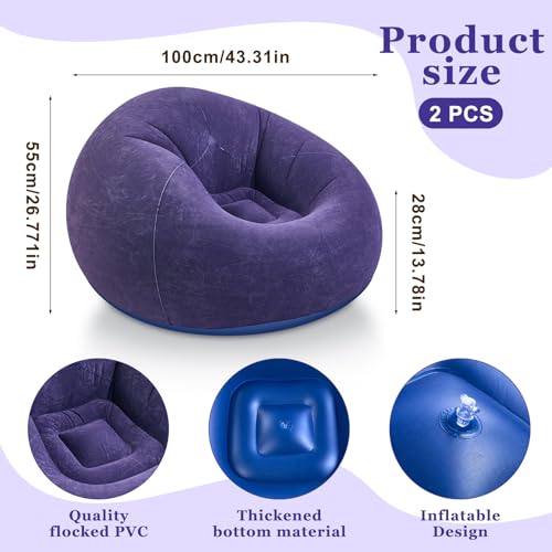 Realspring Inflatable Lazy Sofa Blow Up Chairs (Blue, 2 Pcs) - Image 3