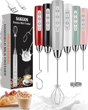 Sakgos Rechargeable Handheld Milk Frother, 3 Speed