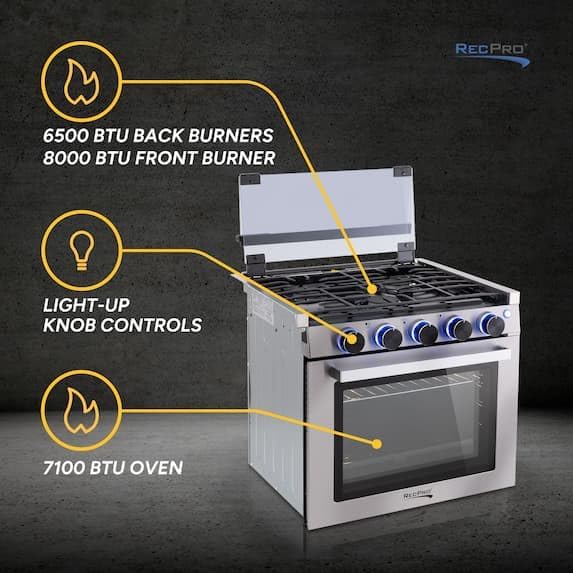 RecPro RV Stove Black Finish Gas Range - Image 3