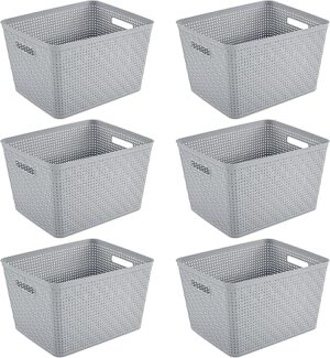 Sterilite Rectangular Weave Pattern Tall Basket, Cement